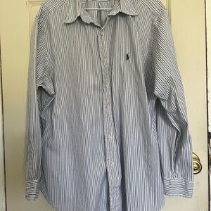 Polo by Ralph Lauren Men's White and Blue Striped Shirt